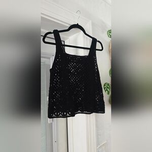 Ultra Pink 100% Cotton Black Crochet Tank Top